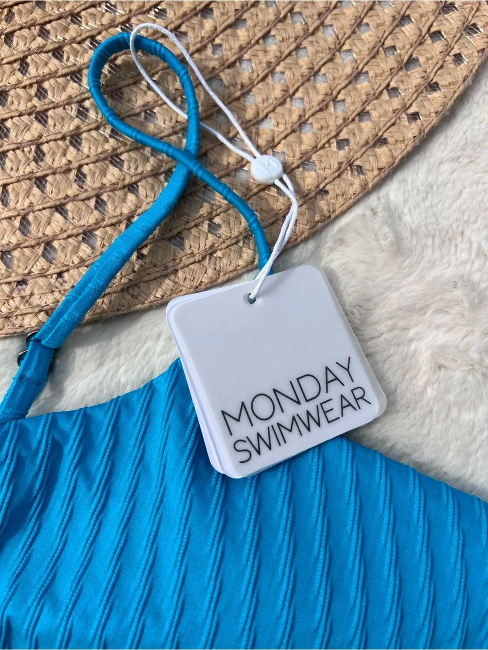 Monday Swimwear Bahamas Sea Texture Wrap Bikini Top NWT Blue Medium